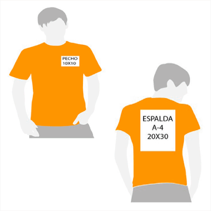 CAMISETA PERSONALIZADA IMPRESIÓN ESPALDA A4 Y PECHO 8X8 APROX.